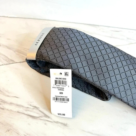 ALFANI Malone Grid Slim Tie Charcoal/Gray - Picture 3 of 4